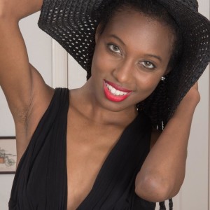 Skinny ebony first-timer Saf opens up her all-natural twat while attired a sun hat and high-heels
