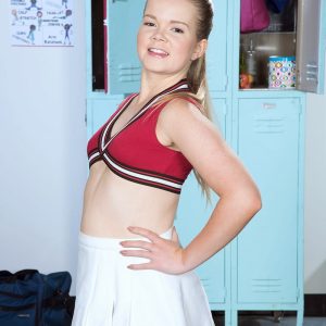Young cheerleader Lexy demonstrates her plasticity while going bare-breasted in cotton skivvies